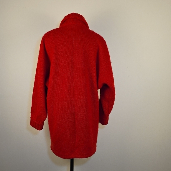 Vintage Red Mohair Sweater Coat / Oversized Shawl Collar Cardigan Jacket - Picture 5 of 6